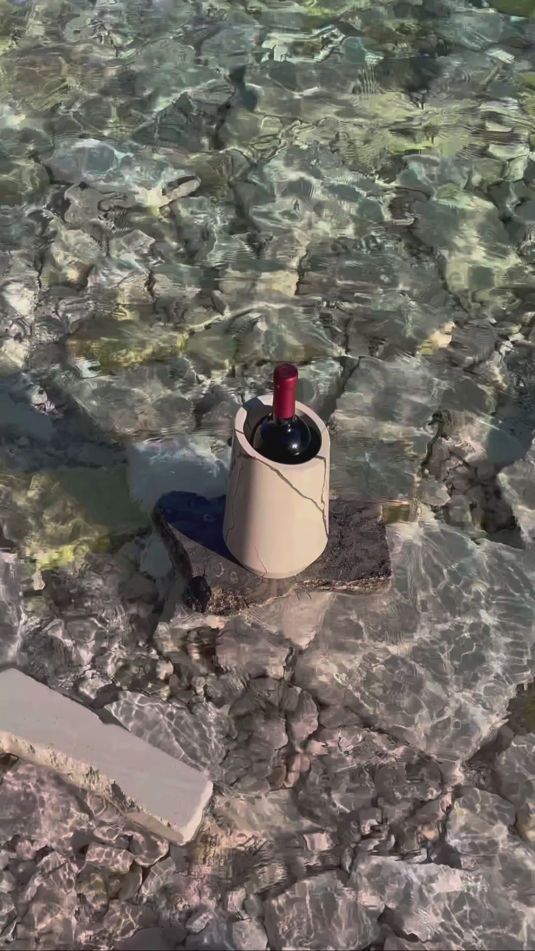 Weinkühler Vedran auf Stein im Meer